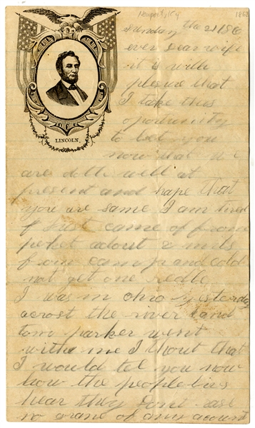 Rare Civil War Soldier's Letter on Abraham Lincoln Stationery. 