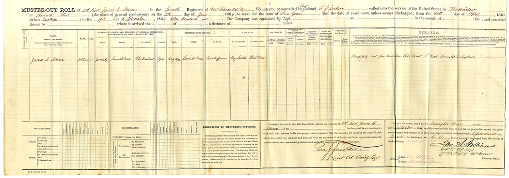 US Colored Troops Muster Out Form