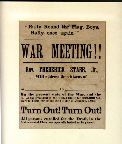 Rally Round the Flag, Boys, Rally once again! War Meeting!!”