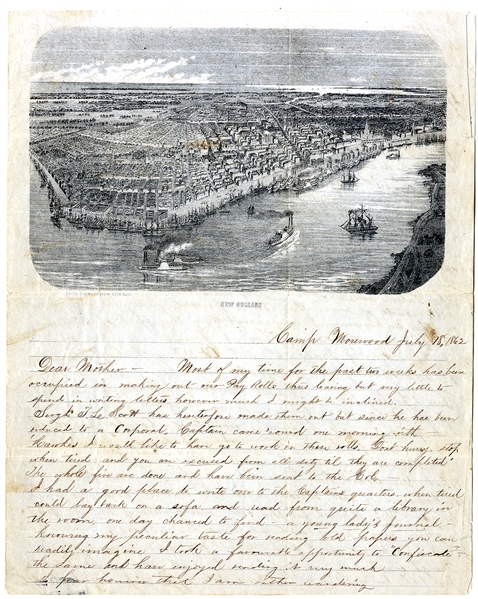 Civil War Soldier's Letter with City of New Orleans Scene