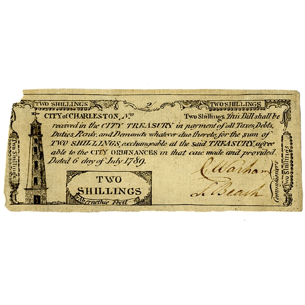 South Carolina City of Charleston July 6, 1789 2 Shillings