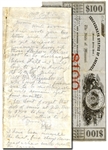 Anersonville Prisoner’s Note on the Reverse of The Confederate States of America - Missouri Defence Bond - Signed by the Colorful Confederate Governor, Claiborne Fox Jackson 