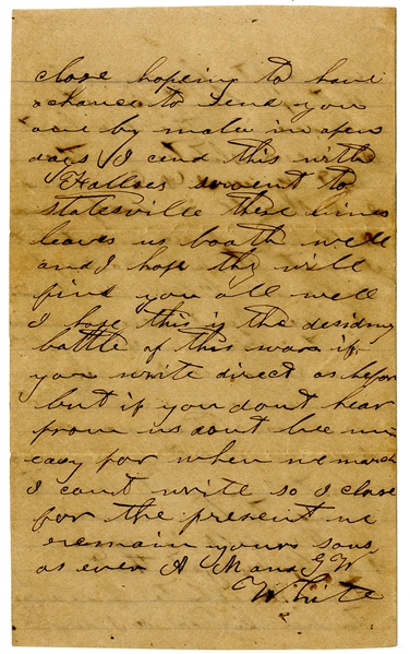 Albert M. White & George W. White of the 4th North Carolina Infantry write home to their Father following BOTH OF THEM being wounded in battle! – “I WAS STRUCK 4 TIMES” “OUR CAPT. HAD ONE LEG SHOT...