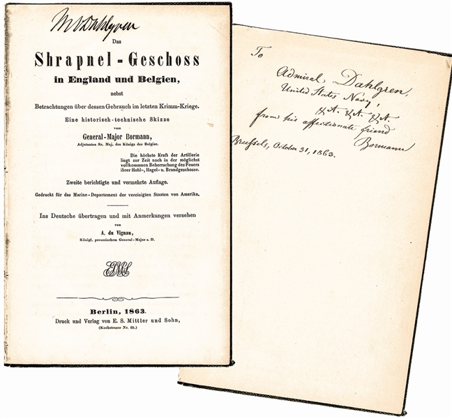 1863 Author Signed Book General Charles Bormann: To Admiral Dahlgren, U.S. Navy