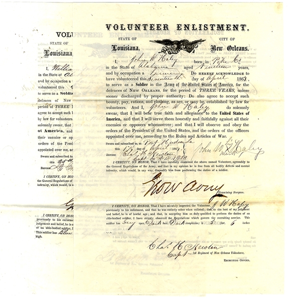 Scarce New Orleans Union Regiment - Enlists Two Soldiers From Alabama