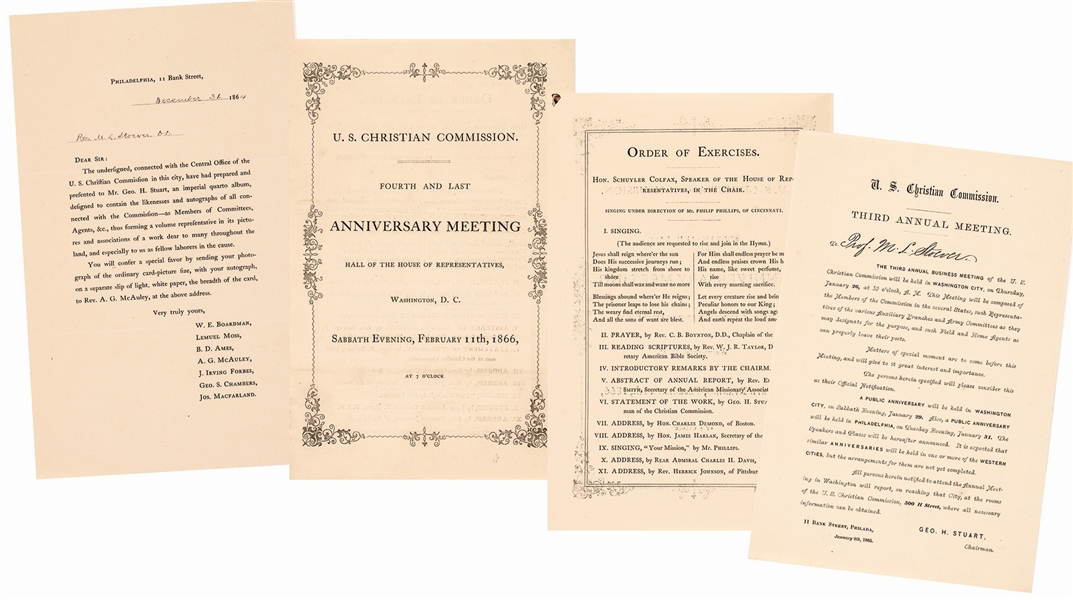 1864-1866 FOUR Civil War U.S. Christian Commission Circulars + Final Anniversary