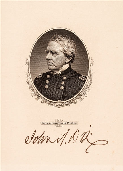 Major General JOHN ADAMS DIX Union Army, Signed Bureau of Engraving & Printing
